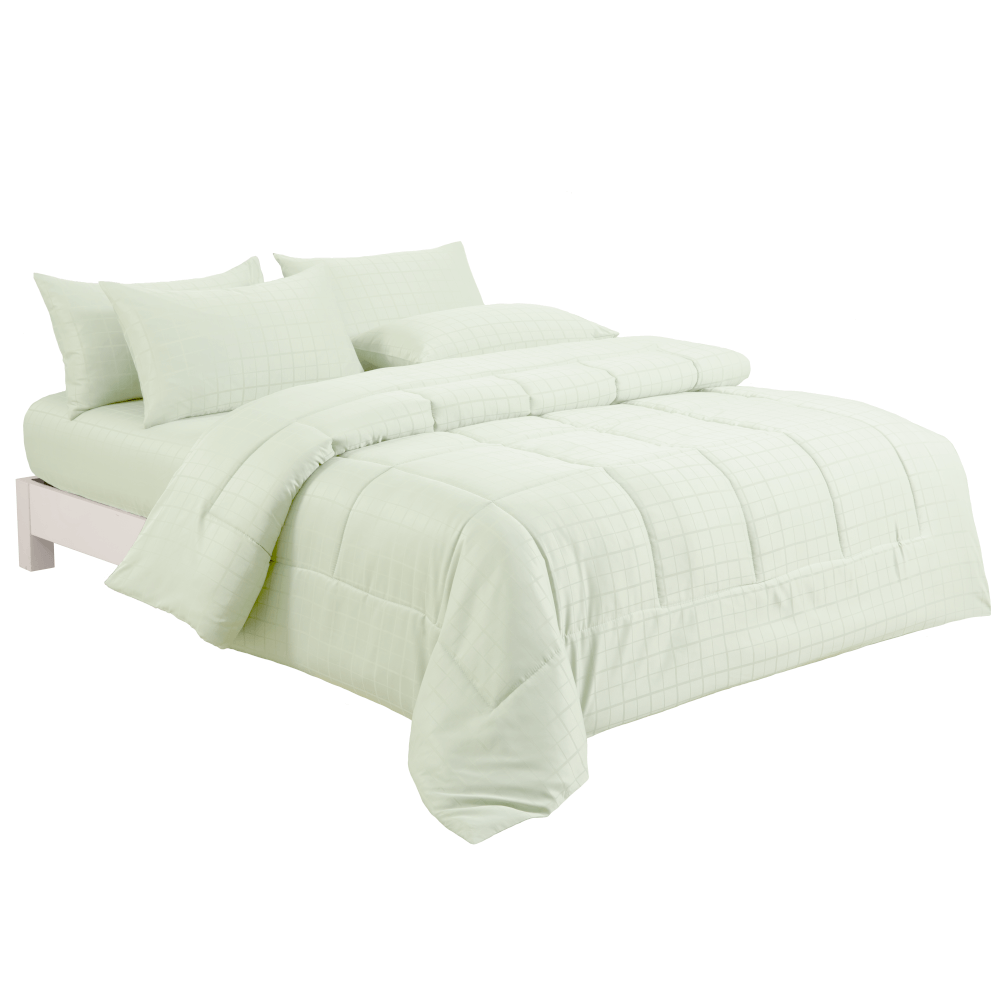 ชุดผ้าปูที่นอน 3.5 ฟุต 4 ชิ้น ibed ลายสี่เหลี่ยม Light Green พร้อมผ้านวมเย็บติด